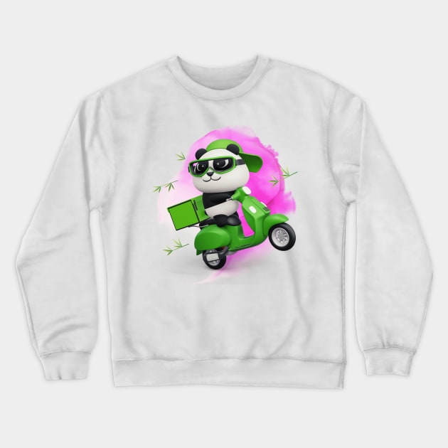 Cute Panda Riding Green Scooter - Adorable Panda - Kawaii Panda Crewneck Sweatshirt by Suga Collection